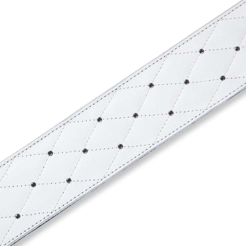 Levys 2 1/2 Inch Garment Leather Guitar Strap, Diamond Quilt White With Antique Black Riv