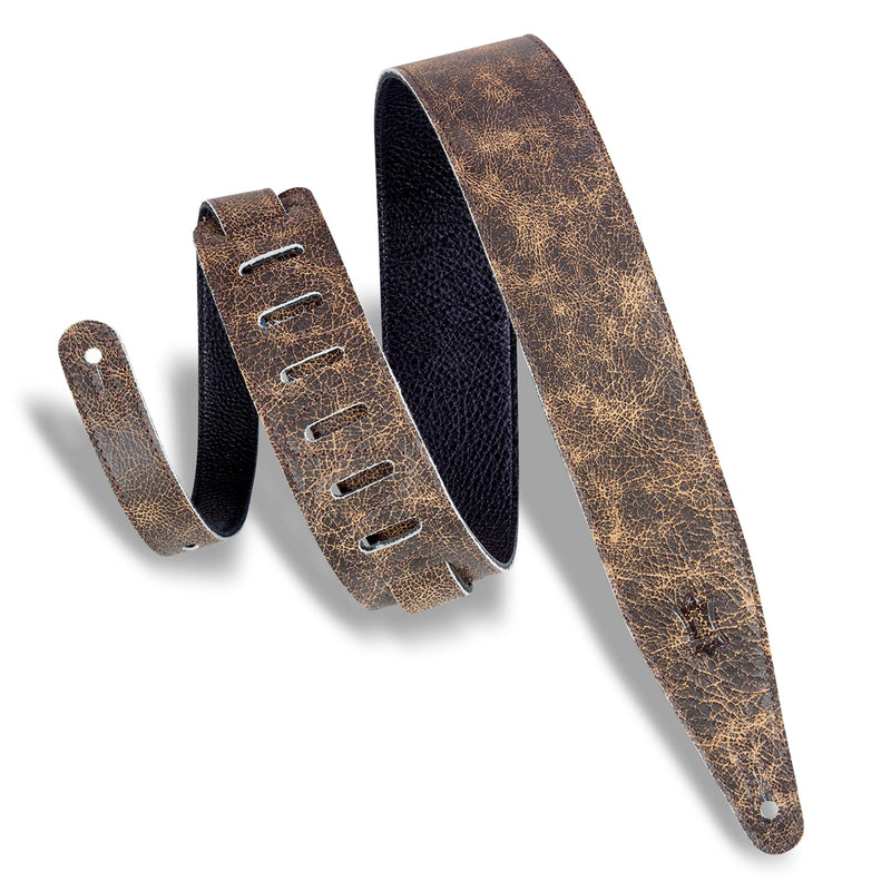 Levys 2 1/2 Inch Garment Leather Guitar Strap Single Body Stitch Distressed Brown