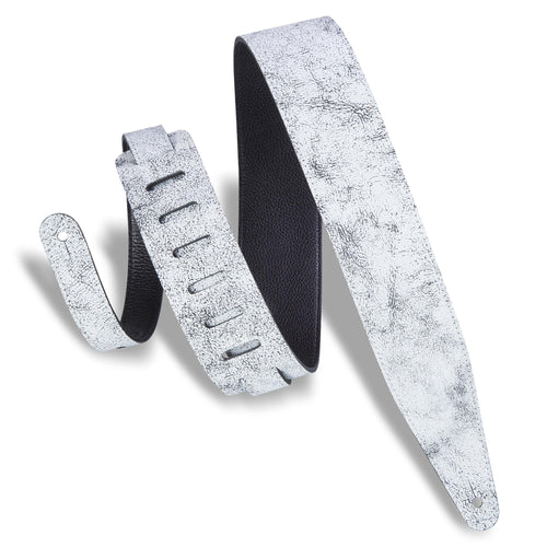 Levys 2 1/2 Inch Garment Leather Guitar Strap Single Body Stitch Distressed White