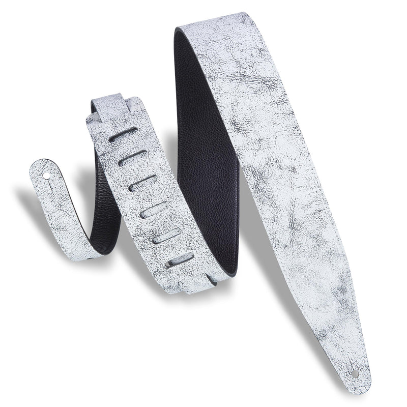 Levys 2 1/2 Inch Garment Leather Guitar Strap Single Body Stitch Distressed White