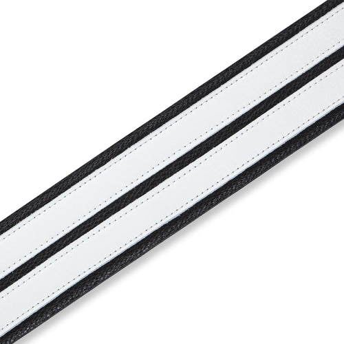 Levys 2 1/2 Inch Garment Leather Guitar Straps Double Racing Stripe Padded And Black With White