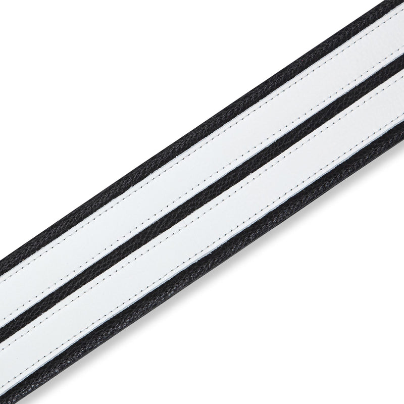 Levys 2 1/2 Inch Garment Leather Guitar Straps Double Racing Stripe Padded And Black With White