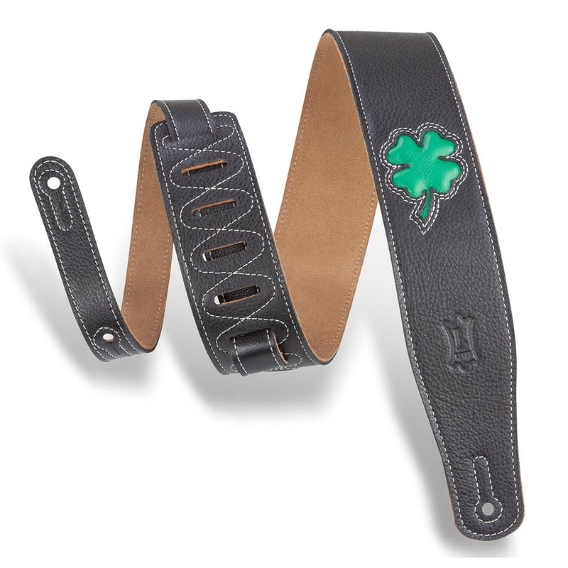 Levys 2 1/2 Inch Lucky Line Clover Black Garment Leather Guitar Strap