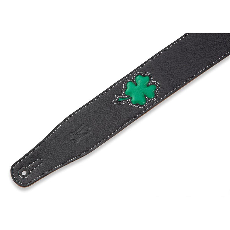 Levys 2 1/2 Inch Lucky Line Clover Black Garment Leather Guitar Strap