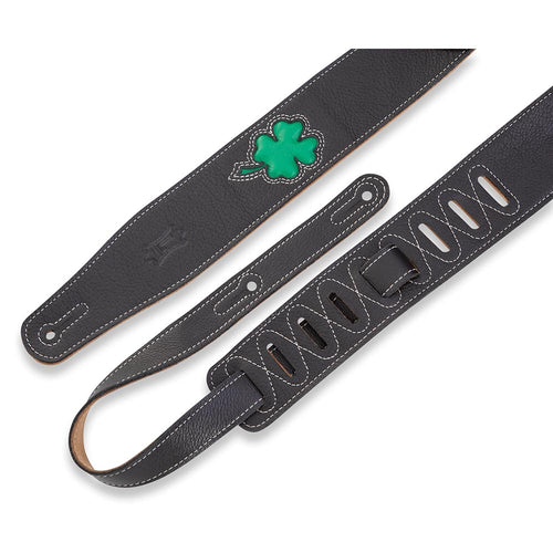 Levys 2 1/2 Inch Lucky Line Clover Black Garment Leather Guitar Strap