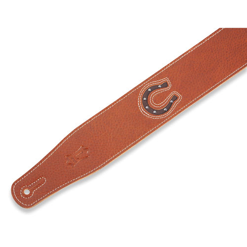 Levys 2 1/2 Inch Lucky Line Horseshoe Brown Leather Guitar Strap
