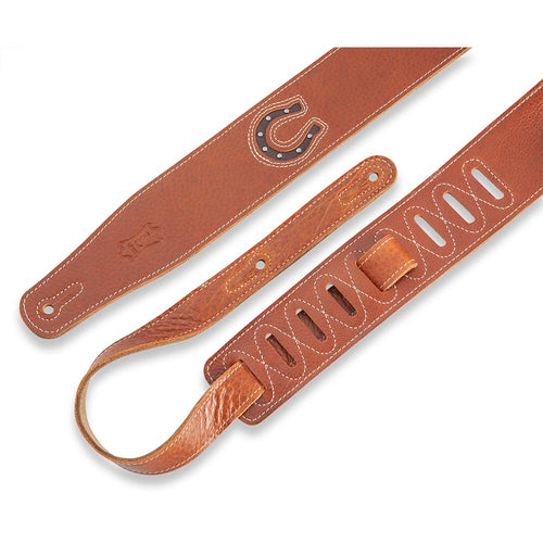 Levys 2 1/2 Inch Lucky Line Horseshoe Brown Leather Guitar Strap