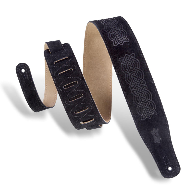 Levys 2 1/2 Inch Suede Leather Guitar Strap, Celtic Emboss Black