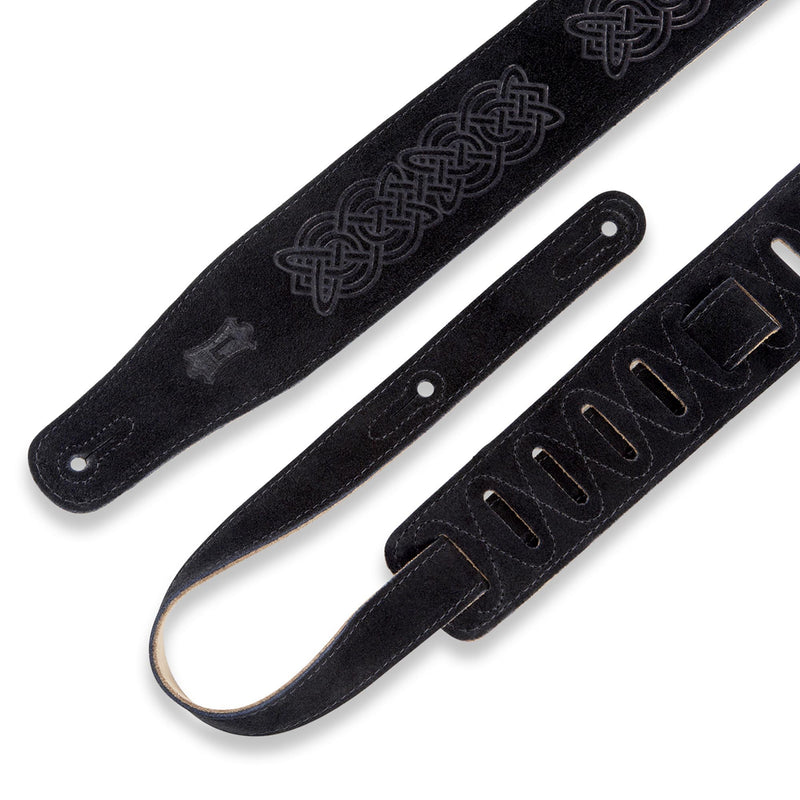 Levys 2 1/2 Inch Suede Leather Guitar Strap, Celtic Emboss Black