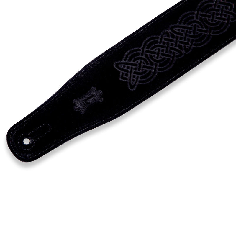 Levys 2 1/2 Inch Suede Leather Guitar Strap, Celtic Emboss Black
