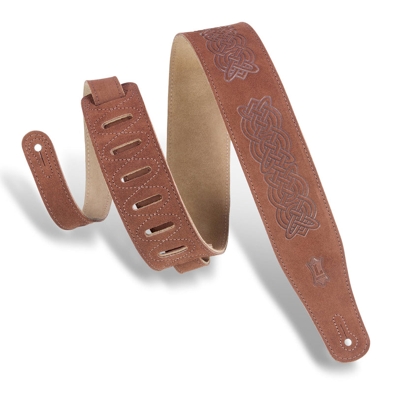 Levys 2 1/2 Inch Suede Leather Guitar Strap, Celtic Emboss Brown
