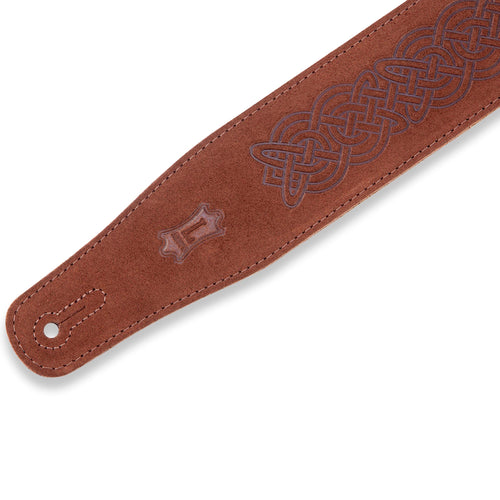 Levys 2 1/2 Inch Suede Leather Guitar Strap, Celtic Emboss Brown