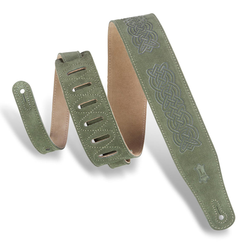 Levys 2 1/2 Inch Suede Leather Guitar Strap, Celtic Emboss Green