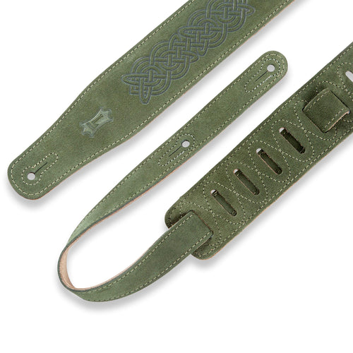 Levys 2 1/2 Inch Suede Leather Guitar Strap, Celtic Emboss Green