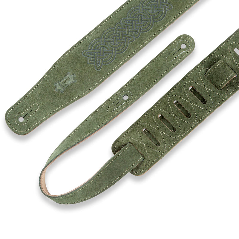 Levys 2 1/2 Inch Suede Leather Guitar Strap, Celtic Emboss Green