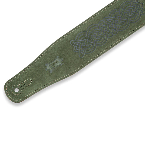 Levys 2 1/2 Inch Suede Leather Guitar Strap, Celtic Emboss Green
