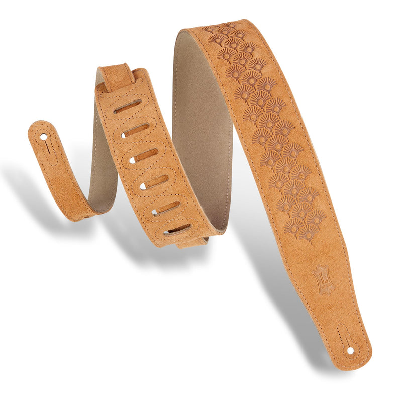 Levys 2 1/2 Inch Suede Leather Guitar Strap, Dandelion Pattern Honey