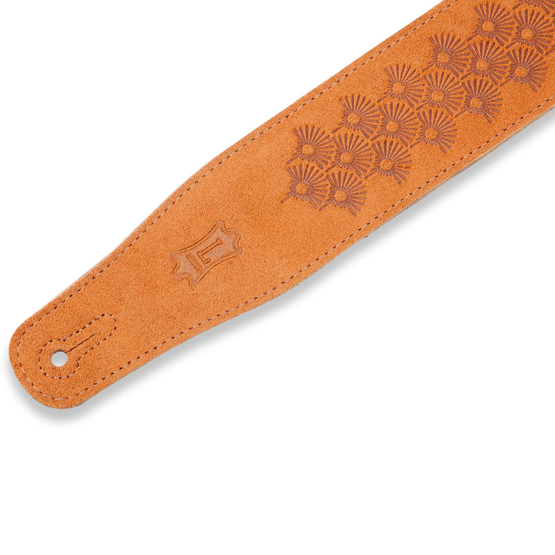 Levys 2 1/2 Inch Suede Leather Guitar Strap, Dandelion Pattern Honey