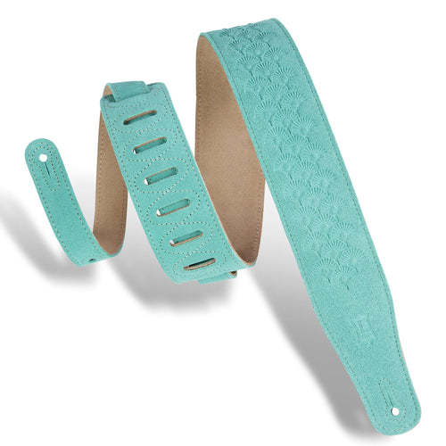 Levys 2 1/2 Inch Suede Leather Guitar Strap, Dandelion Pattern Seafoam