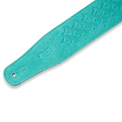 Levys 2 1/2 Inch Suede Leather Guitar Strap, Dandelion Pattern Seafoam