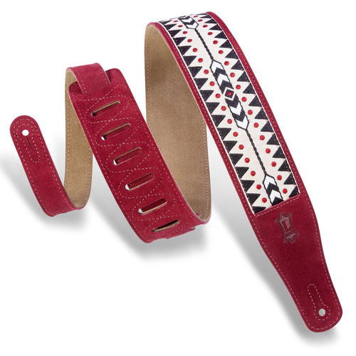 Levys 2 1/2 Inch Suede Leather Guitar Strap, Woven Fabric Overlay Two Ply Burgundy