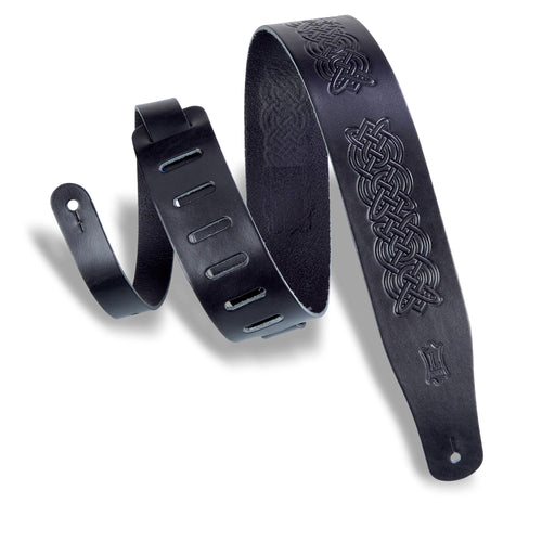 Levys 2 1/2 Inch Veg Tan Leather Guitar Strap With 3 Piece Celtic Knot Emboss Pattern