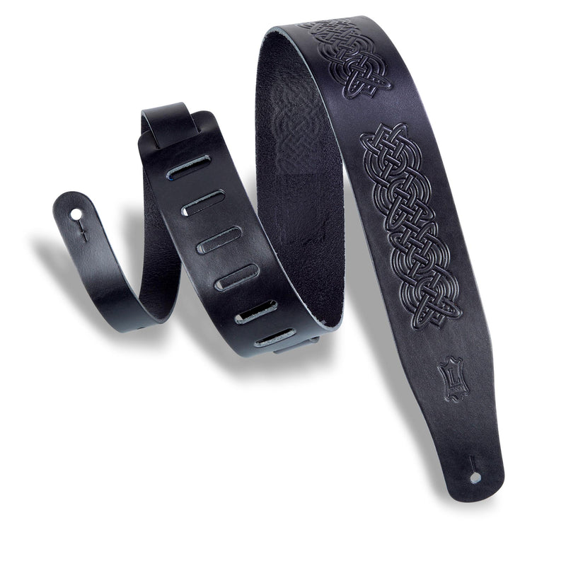 Levys 2 1/2 Inch Veg Tan Leather Guitar Strap With 3 Piece Celtic Knot Emboss Pattern