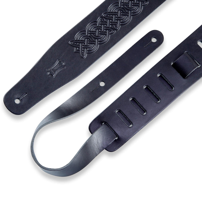 Levys 2 1/2 Inch Veg Tan Leather Guitar Strap With 3 Piece Celtic Knot Emboss Pattern