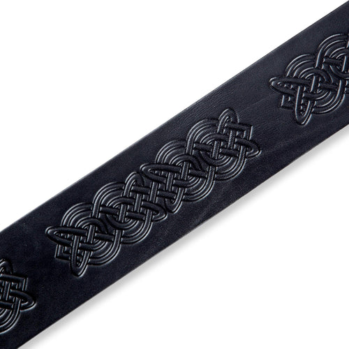 Levys 2 1/2 Inch Veg Tan Leather Guitar Strap With 3 Piece Celtic Knot Emboss Pattern