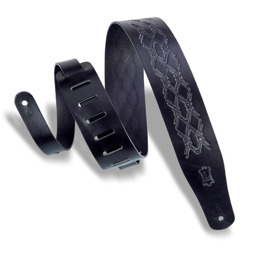 Levys 2 1/2 Inch Veg Tan Leather Guitar Strap With Argyle Pattern One Ply Black And Natural