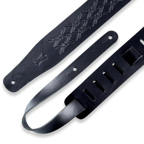 Levys 2 1/2 Inch Veg Tan Leather Guitar Strap With Argyle Pattern One Ply Black And Natural