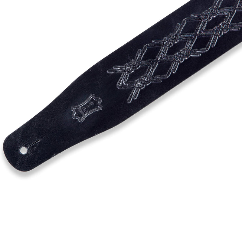 Levys 2 1/2 Inch Veg Tan Leather Guitar Strap With Argyle Pattern One Ply Black And Natural
