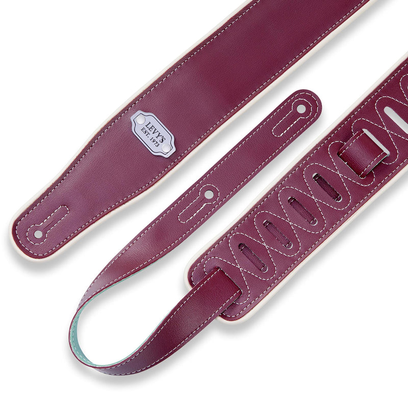 Levys 2 3/4 Inch Reversible Vinyl Guitar Strap Burgundy And Seafoam