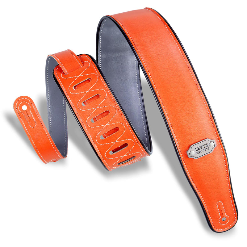 Levys 2 3/4 Inch Reversible Vinyl Guitar Strap Orange And Grey