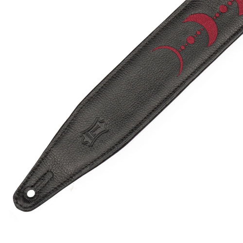 Levys 2.5" Black Padded Garment Leather Guitar Strap With Burgundy Embroidered Moon Phases