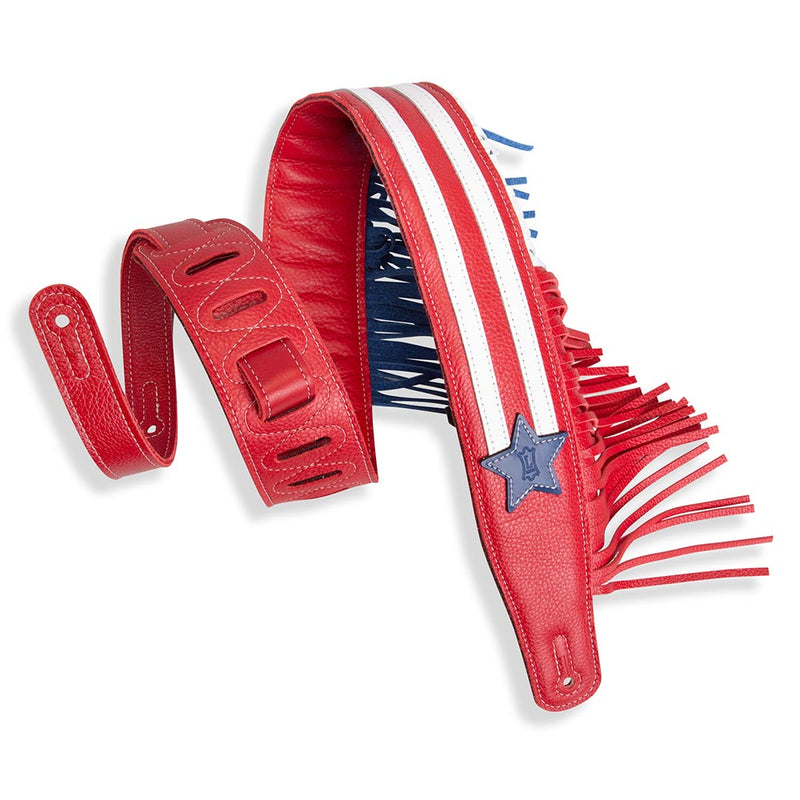Levys 2.5 Inch Americana Fringe Guitar Strap Red White Blue