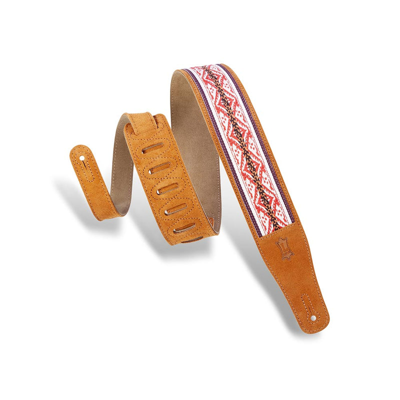 Levys 2.5 Inch Embellish Suede Leather Guitar Strap Honey