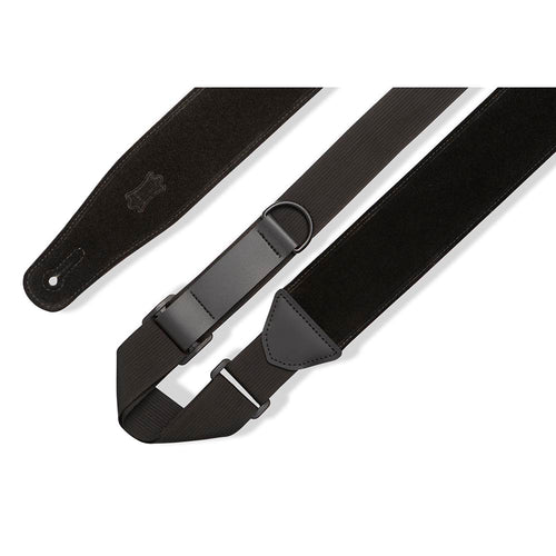 Levys 2.5 Inch Right Height Suede Padded Ripchord Guitar Strap Black