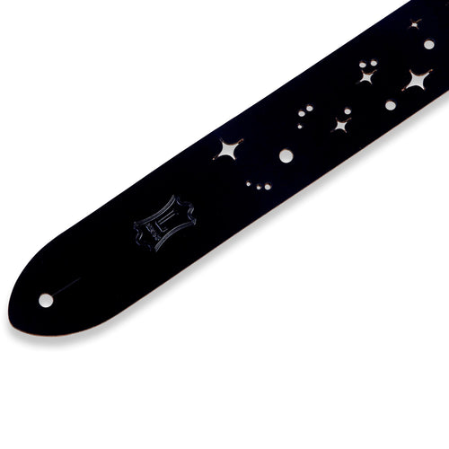 Levys 2 Inch Chrome Tan Leather Guitar Strap With Galaxy Punch Out, Black And Natural