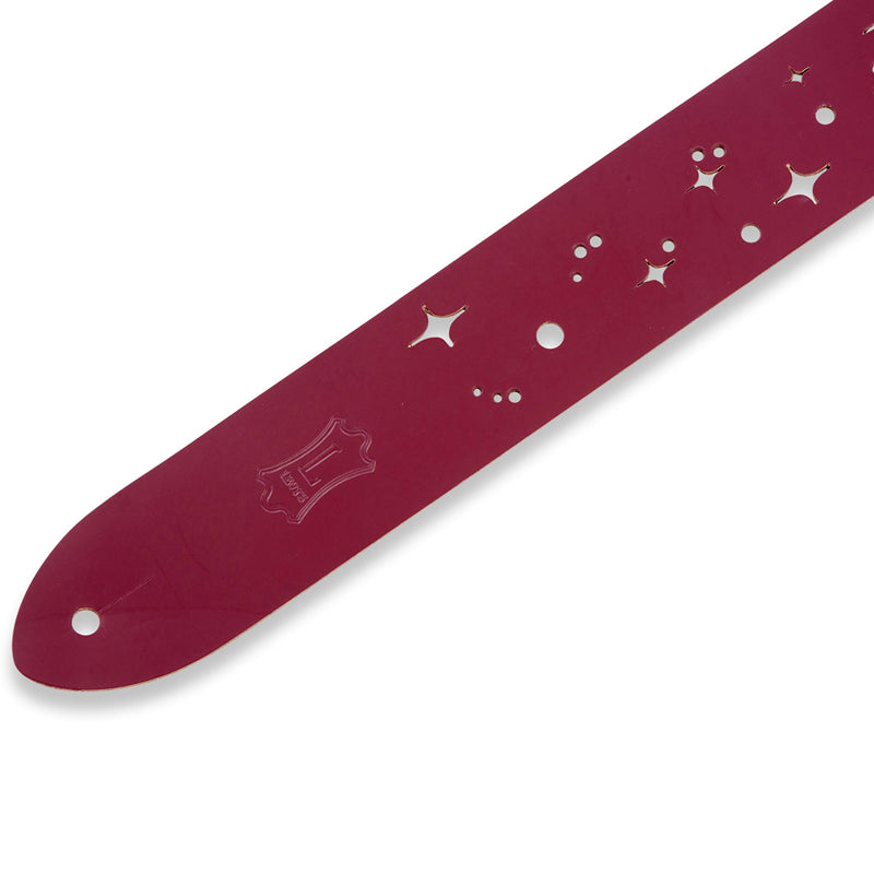 Levys 2 Inch Chrome Tan Leather Guitar Strap With Galaxy Punch Out, Burgundy And Natural