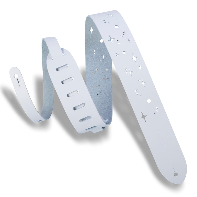 Levys 2 Inch Chrome Tan Leather Guitar Strap With Galaxy Punch Out, White And Natural
