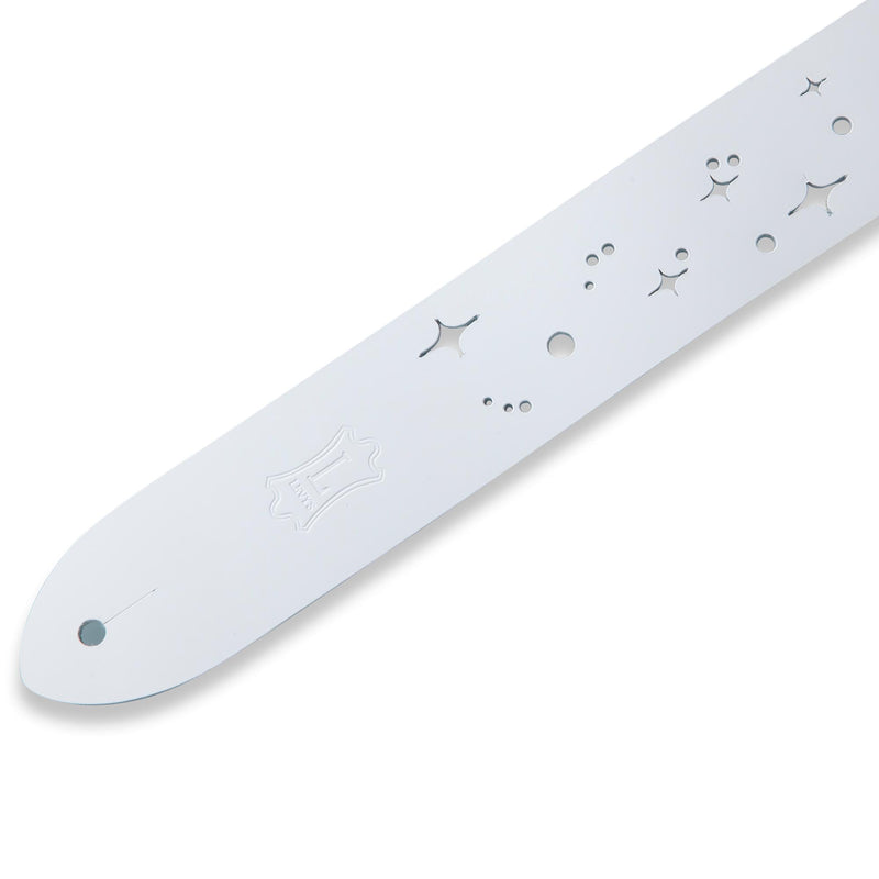 Levys 2 Inch Chrome Tan Leather Guitar Strap With Galaxy Punch Out, White And Natural