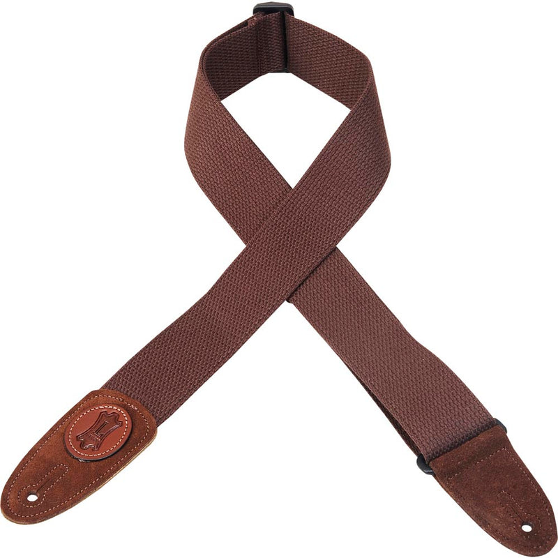 Levys 2 Inch Cotton Guitar Strap Suede Ends Brown