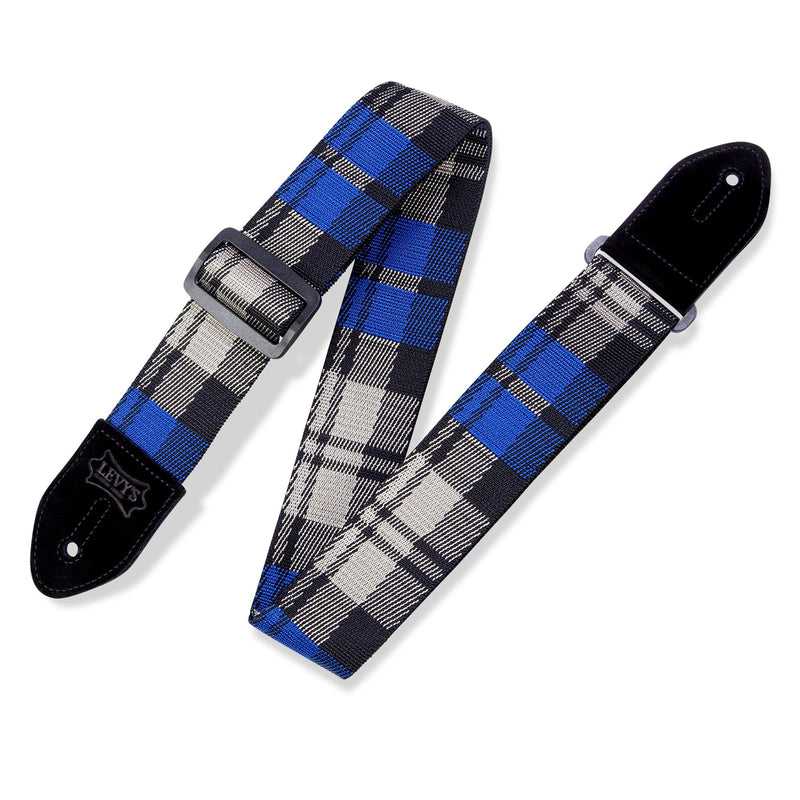 Levys 2 Inch Polyester Guitar Strap With Black Plastic Loop And Slide, Cobalt Plaid
