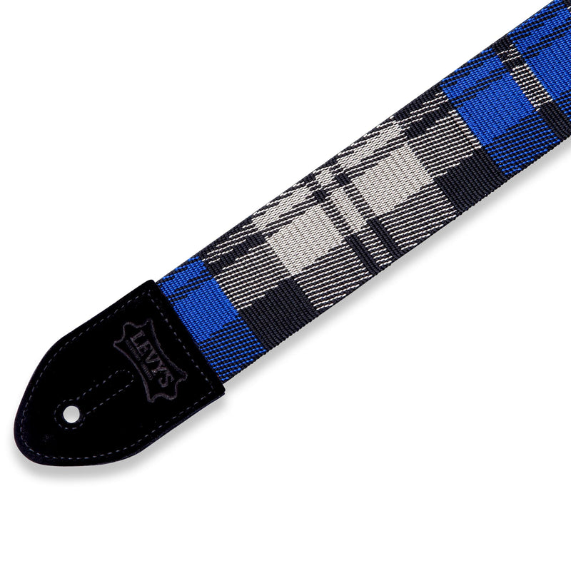 Levys 2 Inch Polyester Guitar Strap With Black Plastic Loop And Slide, Cobalt Plaid