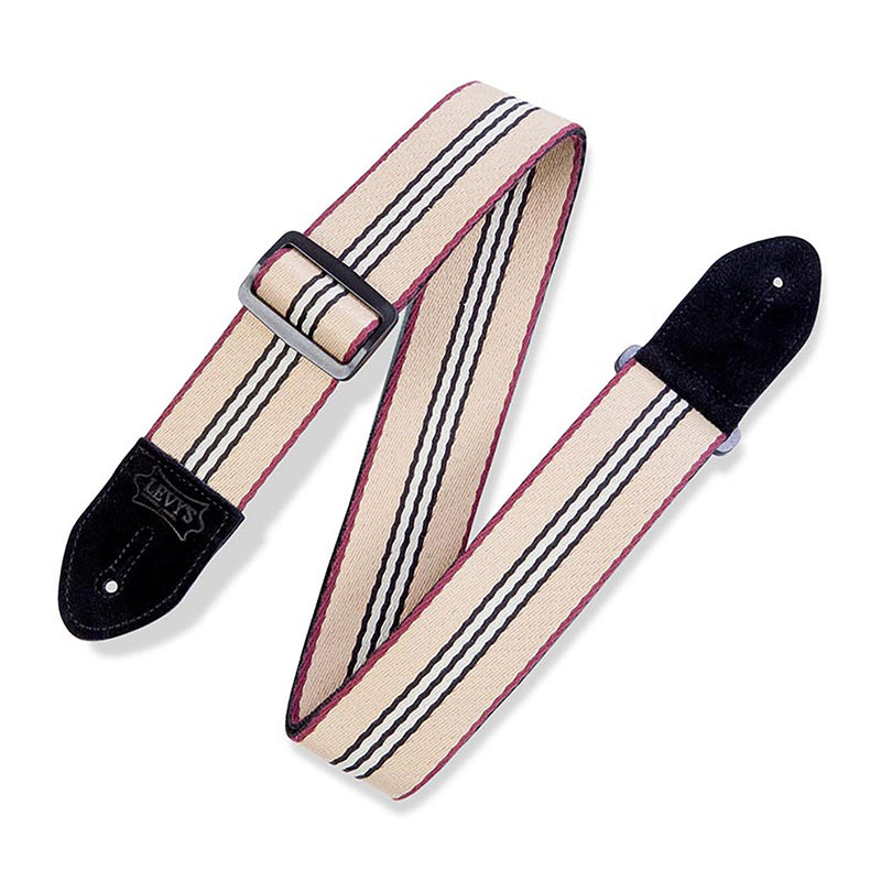 Levys 2 Inch Prep Stripe Cotton Guitar Strap Tan Burgundy Black