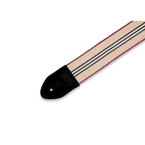 Levys 2 Inch Prep Stripe Cotton Guitar Strap Tan Burgundy Black