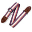 Levys 2 Inch Print Guitar Strap On Polyester 3-Bar Stripe, Brown, Red, White, And Yellow.