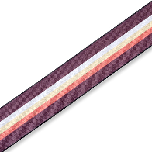 Levys 2 Inch Print Guitar Strap On Polyester 3-Bar Stripe, Brown, Red, White, And Yellow.