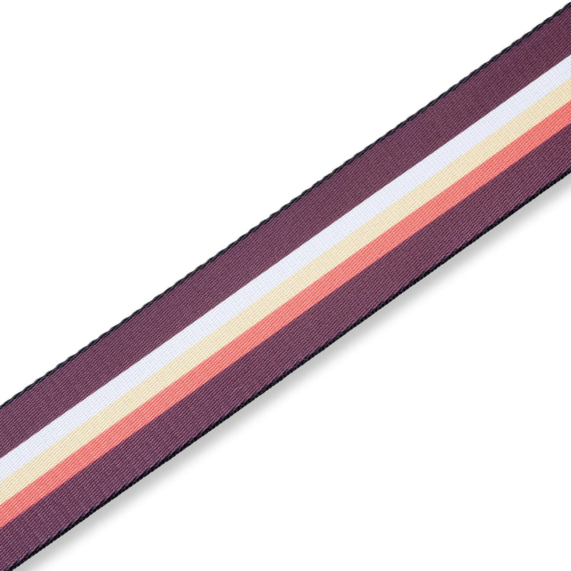 Levys 2 Inch Print Guitar Strap On Polyester 3-Bar Stripe, Brown, Red, White, And Yellow.